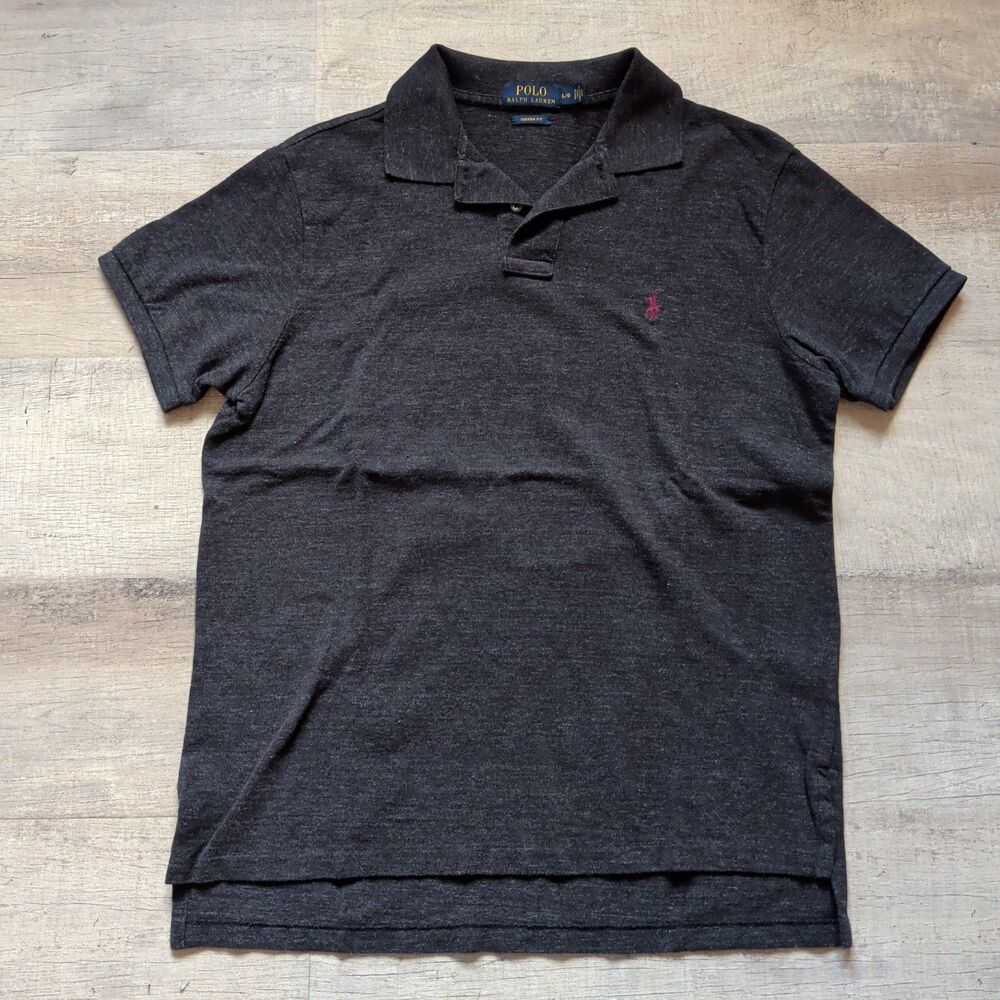 VTG Ralph Lauren Polo Shirt Mens Large L Classic Fit Gray Pony Short Sleeve